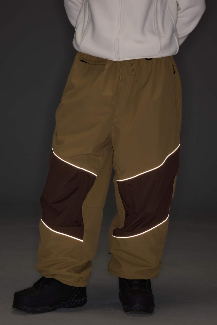Women's Off-White & Khaki Patchwork Reflective Loose Cargo Snow Pants