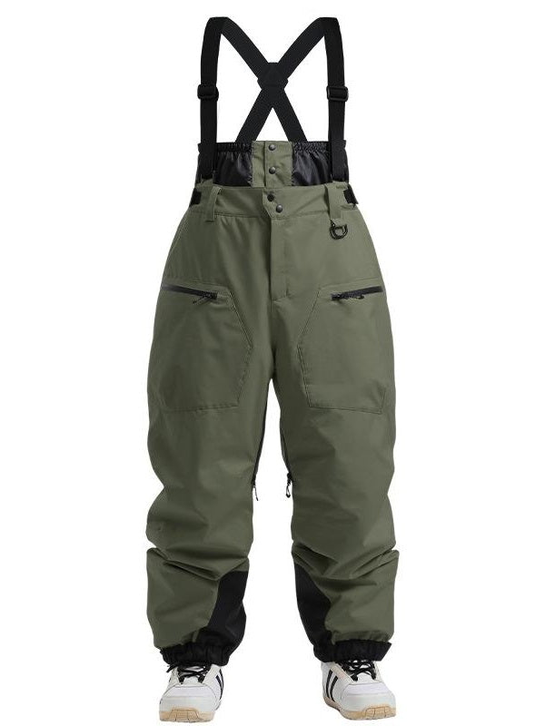 Women's Coffee Insulated Baggy Snow Pants With Detachable Suspenders
