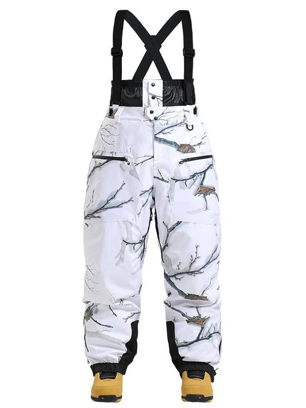 Women's Coffee Insulated Baggy Snow Pants With Detachable Suspenders