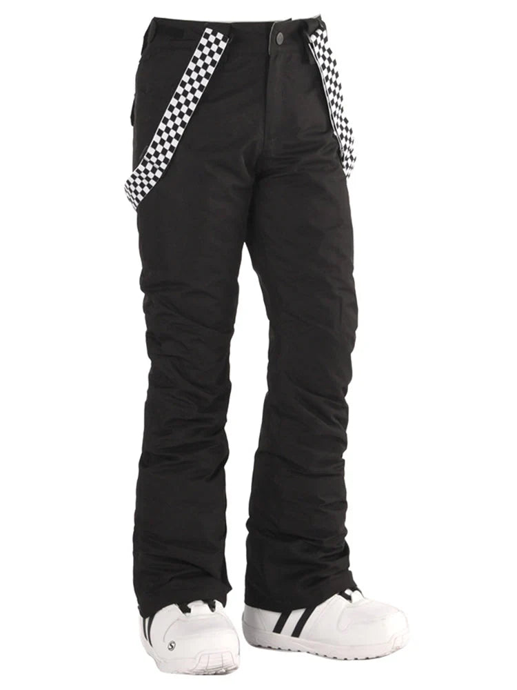 Women's Flare Snow Pants with Checkered Suspenders