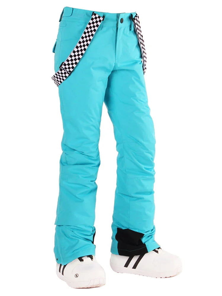 Women's Flare Snow Pants with Checkered Suspenders