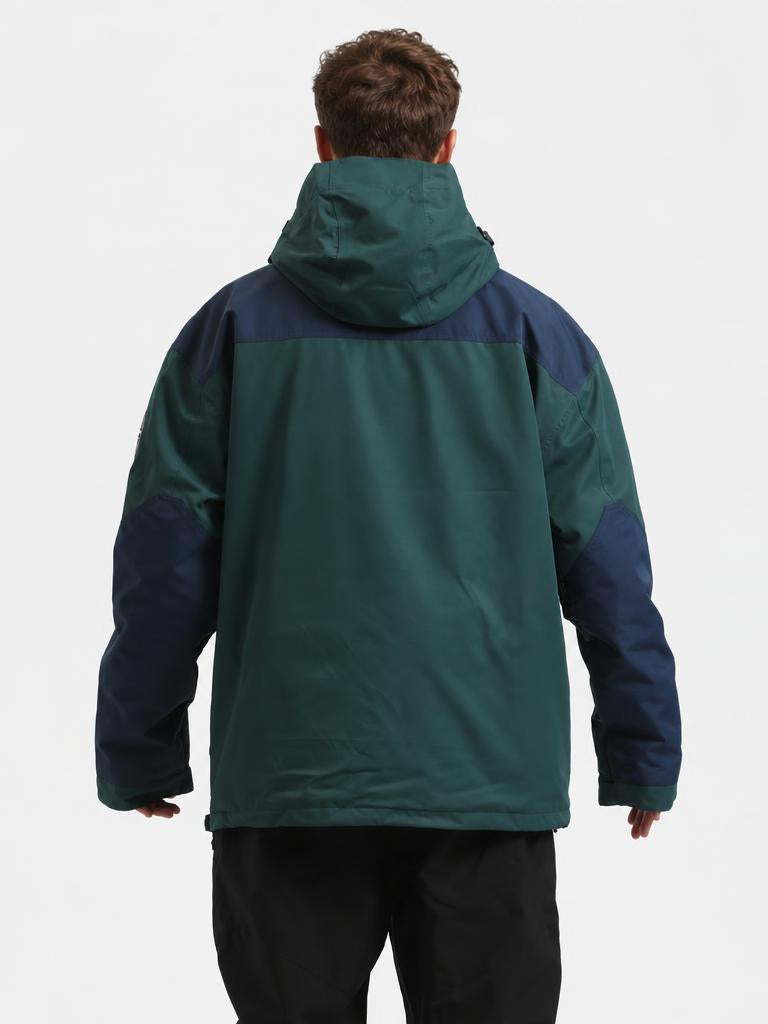 Men's Brown & Black Color-Block Insulated Waterproof Snow Anorak Jacket