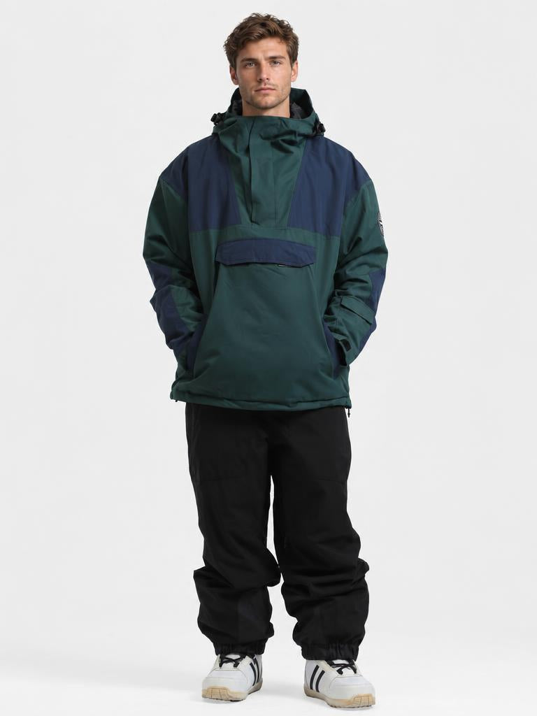 Men's Brown & Black Color-Block Insulated Waterproof Snow Anorak Jacket