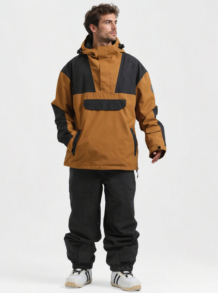 Men's Brown & Black Color-Block Insulated Waterproof Snow Anorak Jacket
