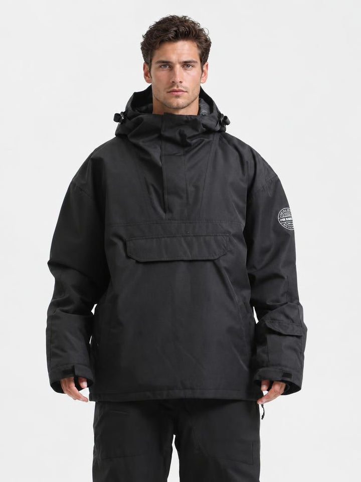 Men's Brown & Black Color-Block Insulated Waterproof Snow Anorak Jacket