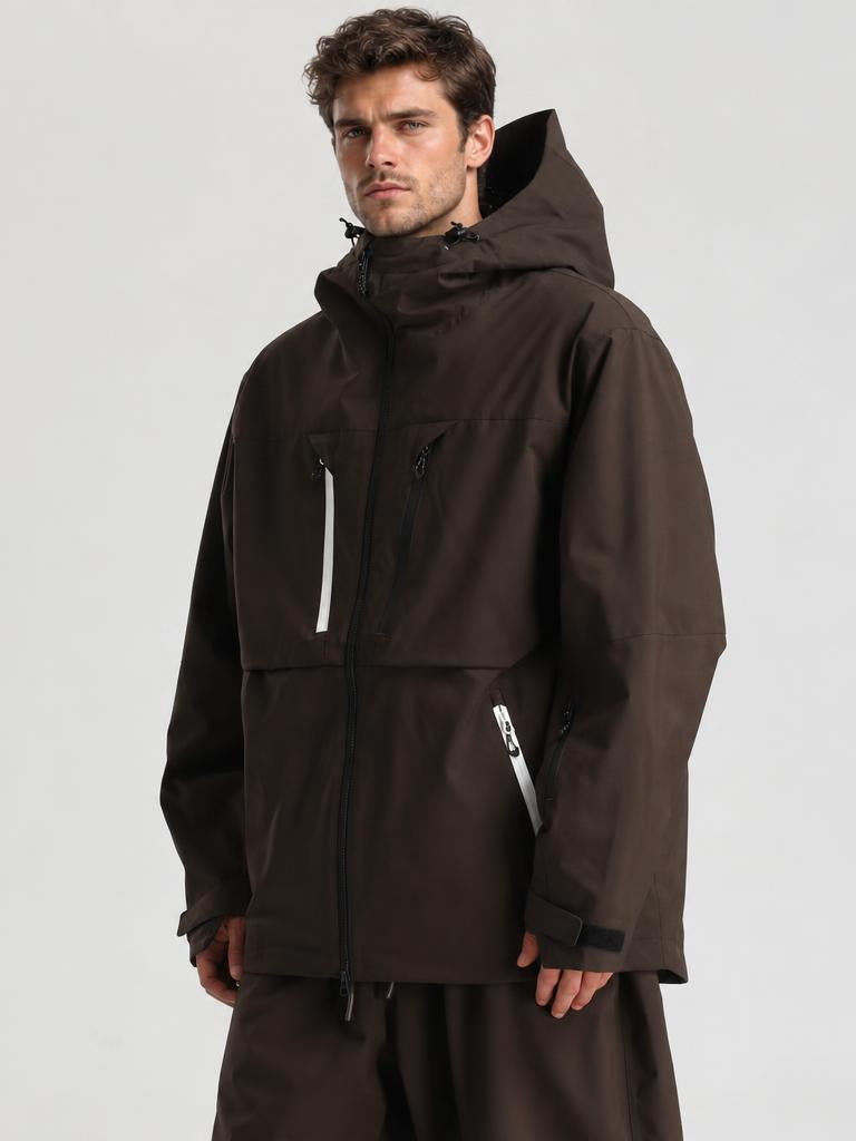 Men's Khaki Contrast-Zip Fully Sealed Waterproof Insulated Snow Jacket
