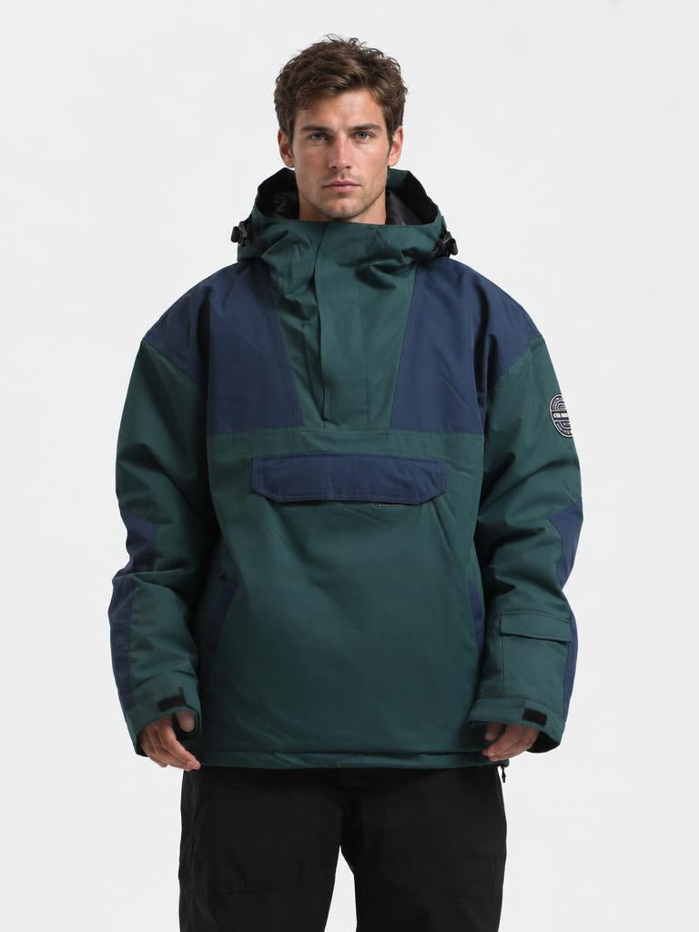 Men's Brown & Black Color-Block Insulated Waterproof Snow Anorak Jacket