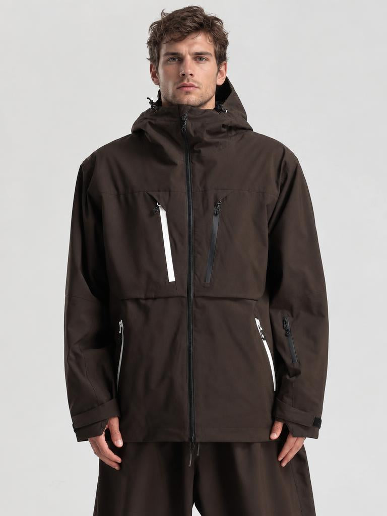 Men's Khaki Contrast-Zip Fully Sealed Waterproof Insulated Snow Jacket