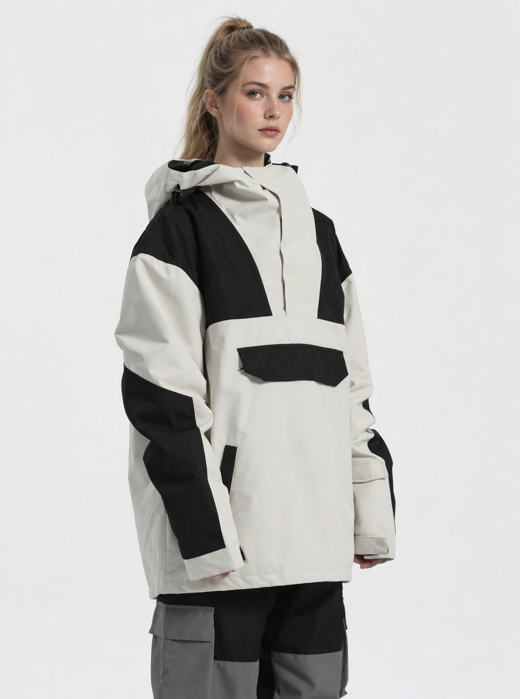 Women's Color-Block Insulated Waterproof Breathable Snow Anorak Jacket
