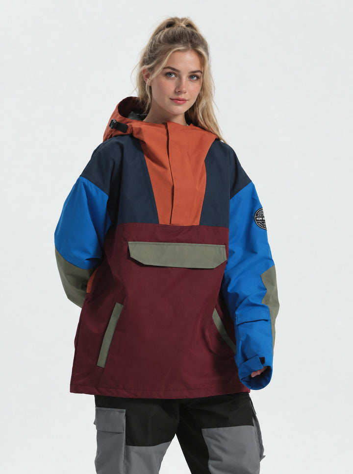 Women's Color-Block Insulated Waterproof Breathable Snow Anorak Jacket