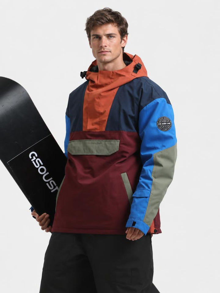 Men's Brown & Black Color-Block Insulated Waterproof Snow Anorak Jacket