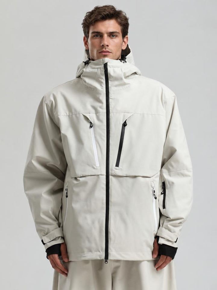 Men's Khaki Contrast-Zip Fully Sealed Waterproof Insulated Snow Jacket