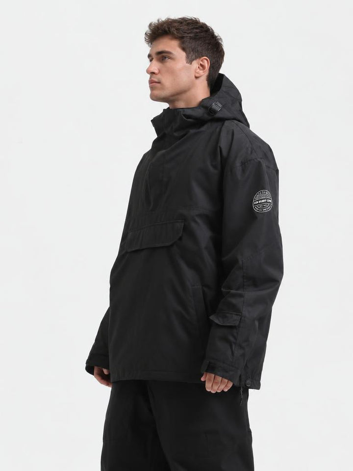 Men's Brown & Black Color-Block Insulated Waterproof Snow Anorak Jacket