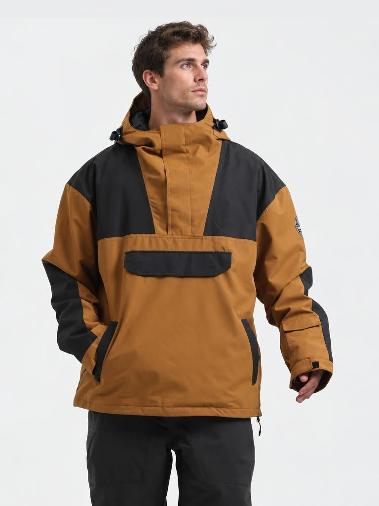 Men's Brown & Black Color-Block Insulated Waterproof Snow Anorak Jacket