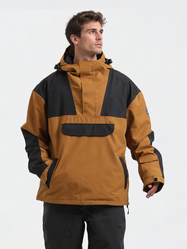 Men's Brown & Black Color-Block Insulated Waterproof Snow Anorak Jacket