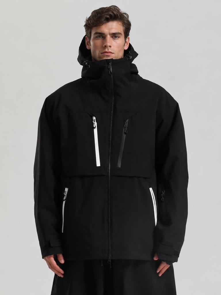 Men's Khaki Contrast-Zip Fully Sealed Waterproof Insulated Snow Jacket