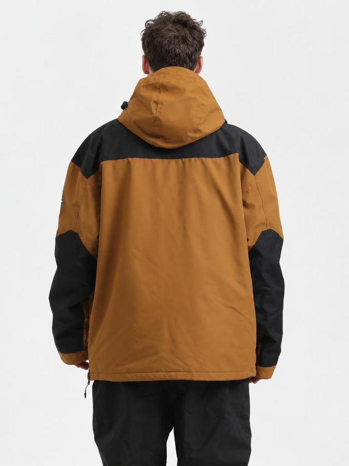 Men's Brown & Black Color-Block Insulated Waterproof Snow Anorak Jacket