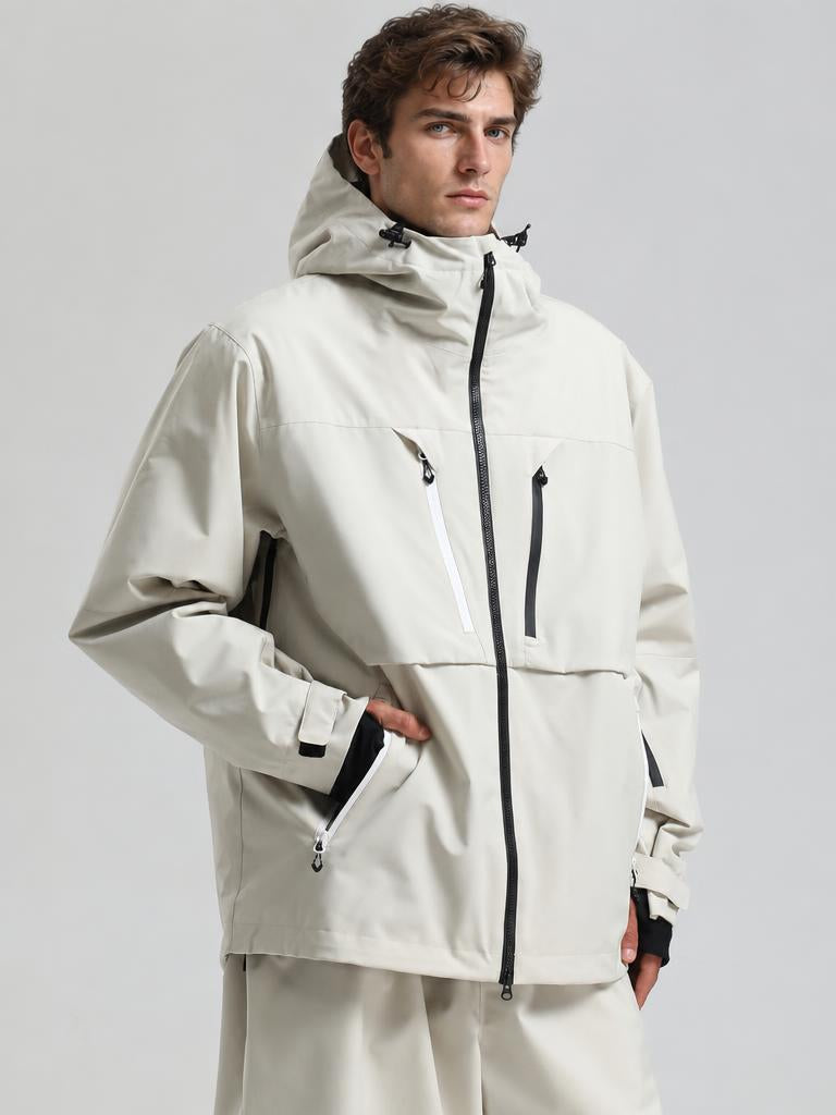 Men's Khaki Contrast-Zip Fully Sealed Waterproof Insulated Snow Jacket