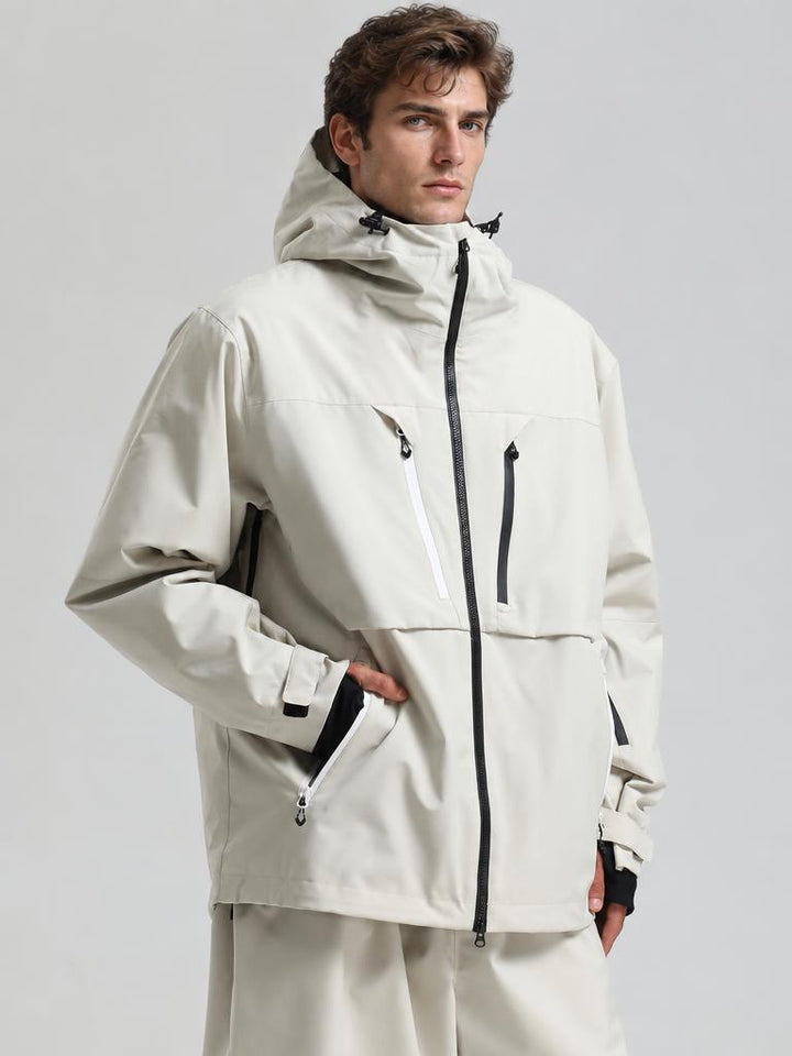 Men's Khaki Contrast-Zip Fully Sealed Waterproof Insulated Snow Jacket