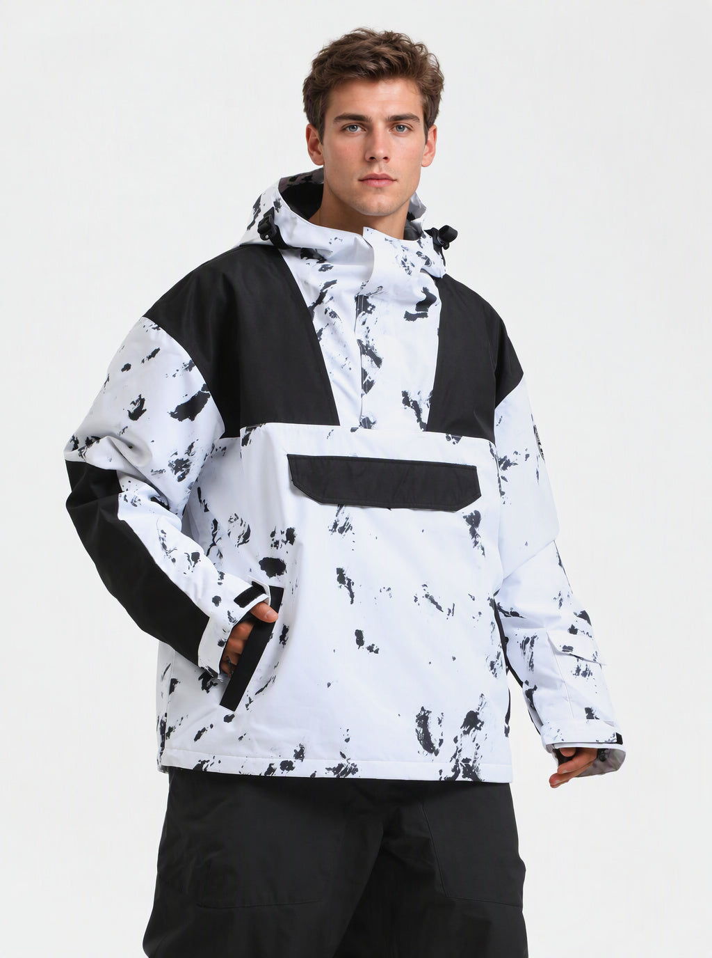 Men's Brown & Black Color-Block Insulated Waterproof Snow Anorak Jacket