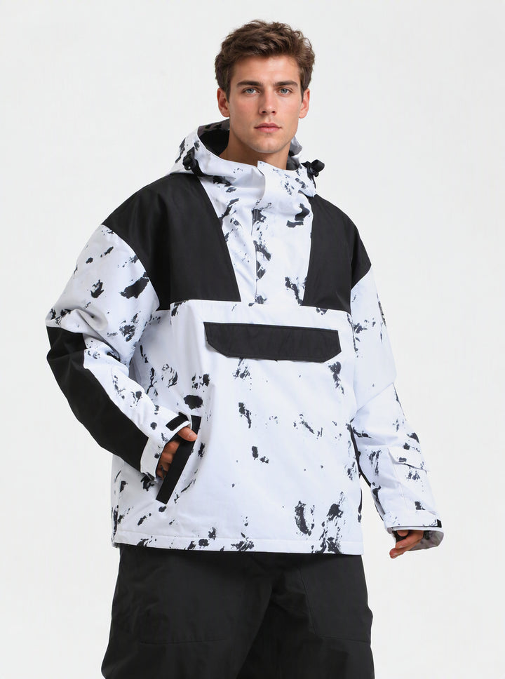 Men's Brown & Black Color-Block Insulated Waterproof Snow Anorak Jacket