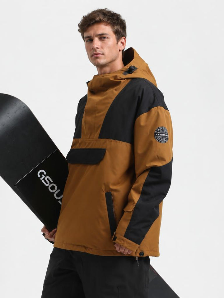 Men's Brown & Black Color-Block Insulated Waterproof Snow Anorak Jacket