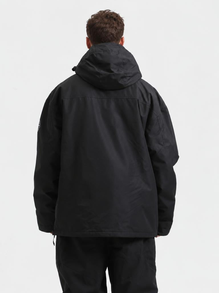 Men's Brown & Black Color-Block Insulated Waterproof Snow Anorak Jacket