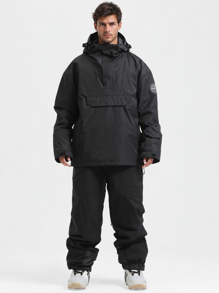 Men's Brown & Black Color-Block Insulated Waterproof Snow Anorak Jacket