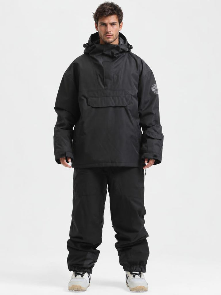 Men's Brown & Black Color-Block Insulated Waterproof Snow Anorak Jacket