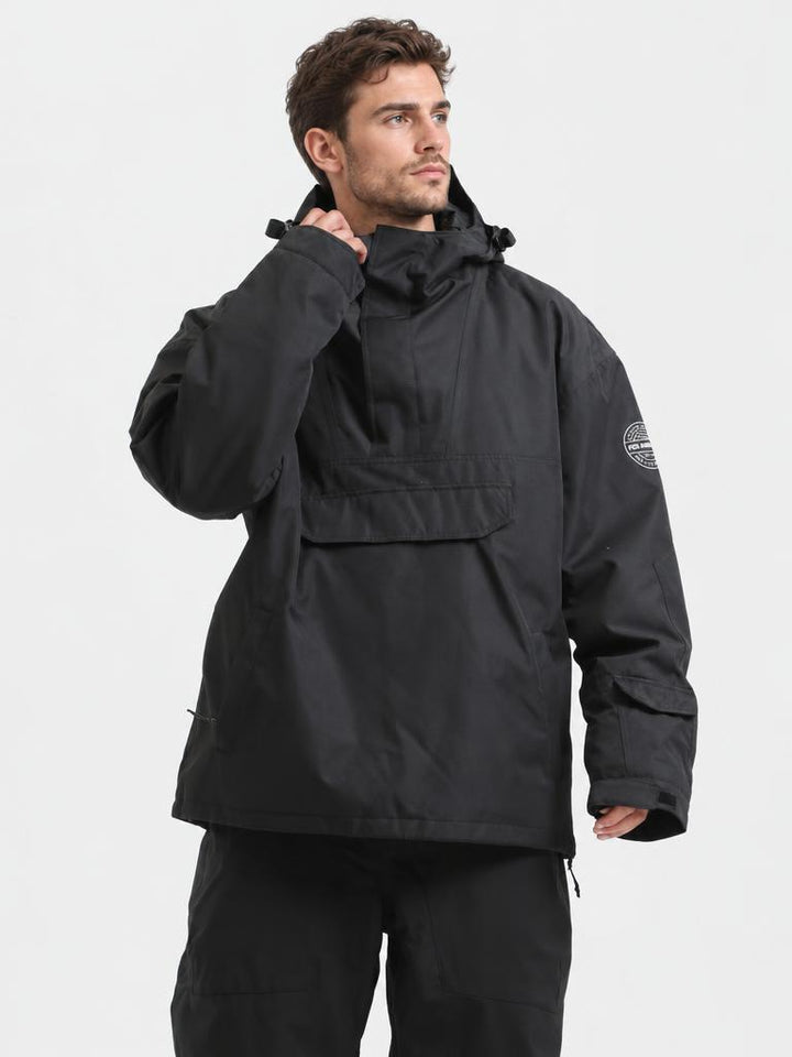 Men's Brown & Black Color-Block Insulated Waterproof Snow Anorak Jacket