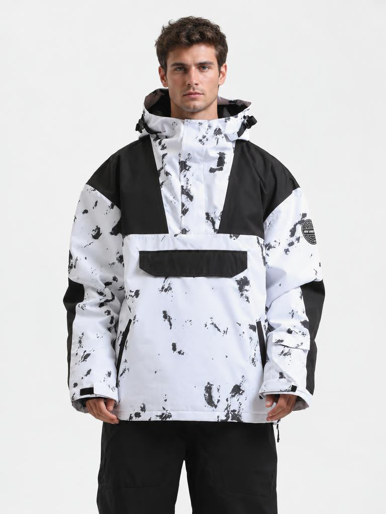 Men's Brown & Black Color-Block Insulated Waterproof Snow Anorak Jacket
