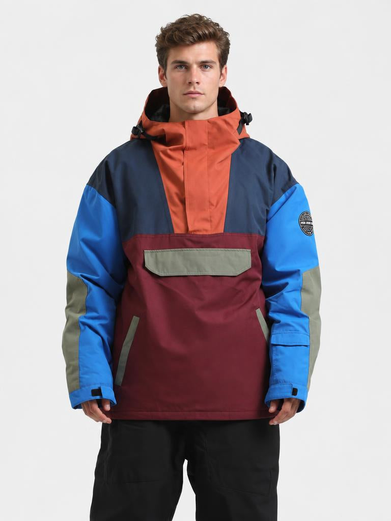 Men's Brown & Black Color-Block Insulated Waterproof Snow Anorak Jacket