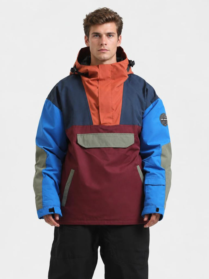 Men's Brown & Black Color-Block Insulated Waterproof Snow Anorak Jacket