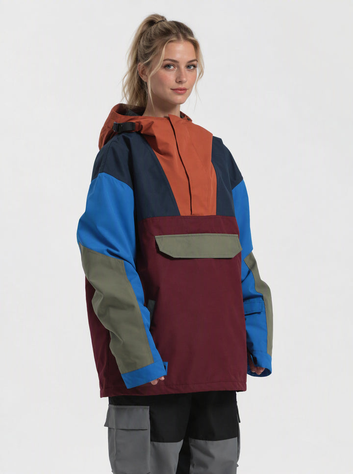 Women's Color-Block Insulated Waterproof Breathable Snow Anorak Jacket