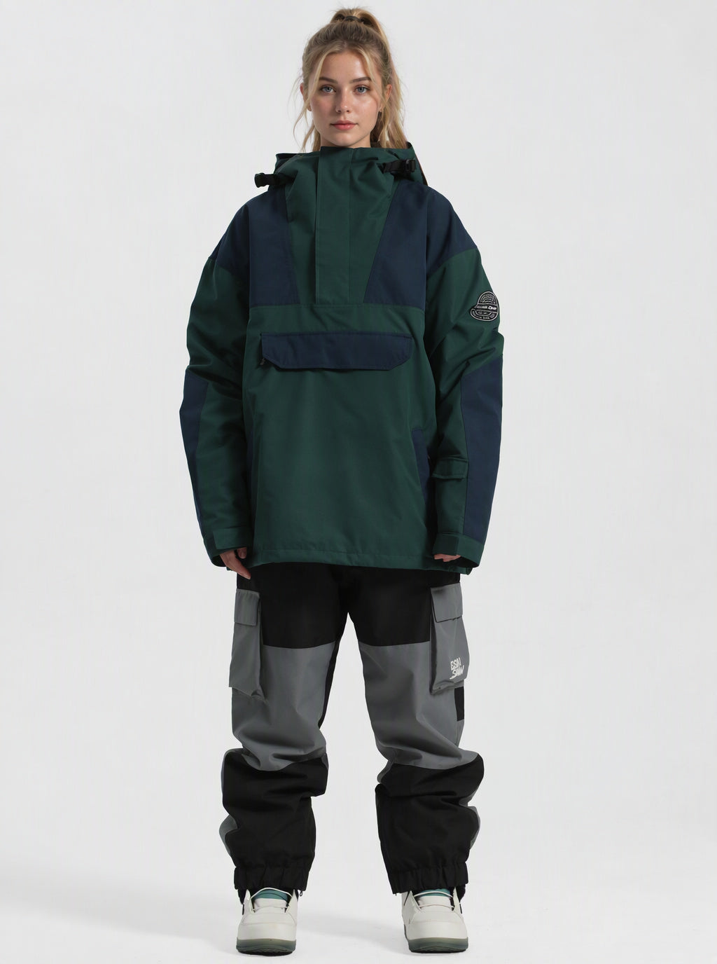 Women's Color-Block Insulated Waterproof Breathable Snow Anorak Jacket