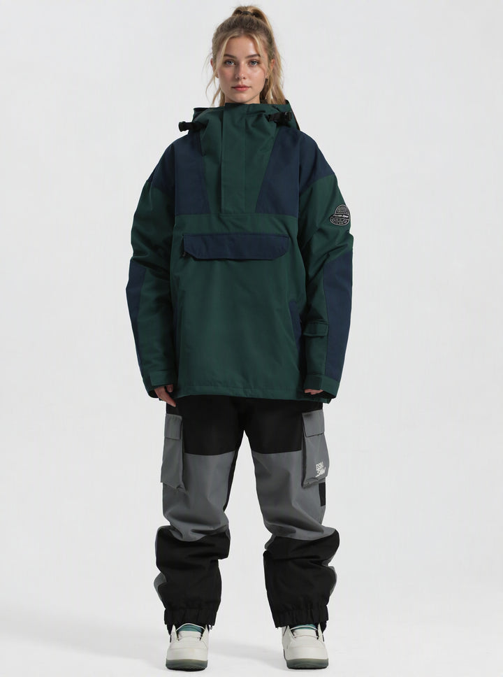Women's Color-Block Insulated Waterproof Breathable Snow Anorak Jacket