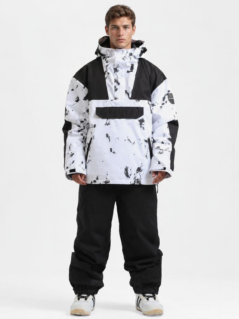 Men's Brown & Black Color-Block Insulated Waterproof Snow Anorak Jacket
