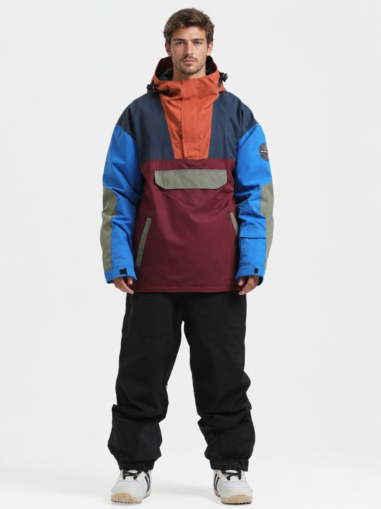 Men's Brown & Black Color-Block Insulated Waterproof Snow Anorak Jacket