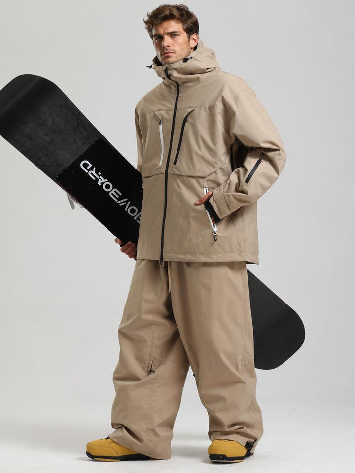 Men's Khaki Contrast-Zip Fully Sealed Waterproof Insulated Snow Jacket
