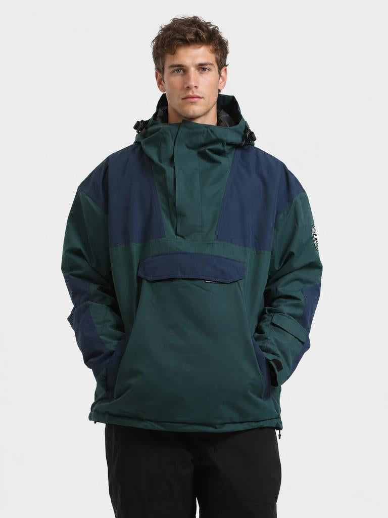 Men's Brown & Black Color-Block Insulated Waterproof Snow Anorak Jacket