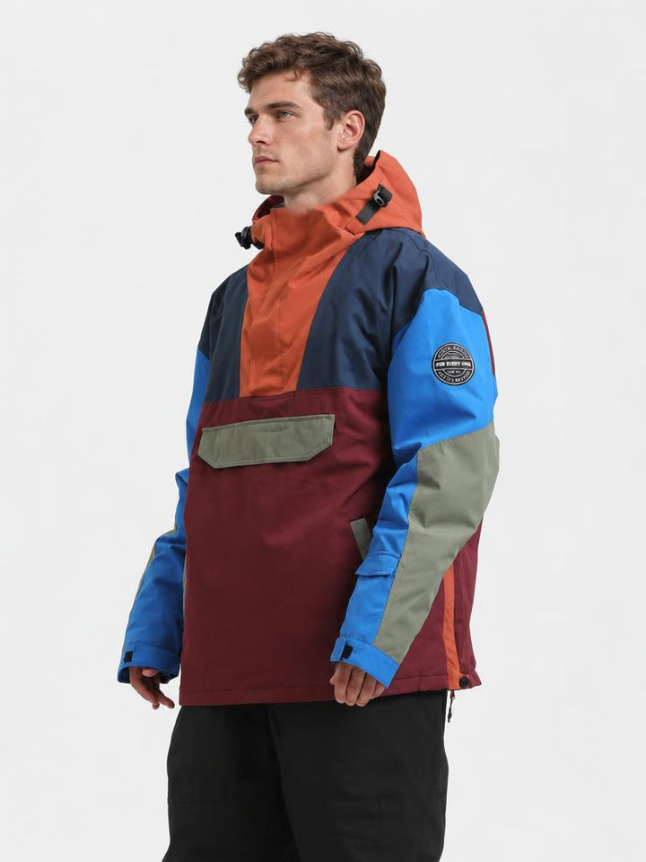 Men's Brown & Black Color-Block Insulated Waterproof Snow Anorak Jacket