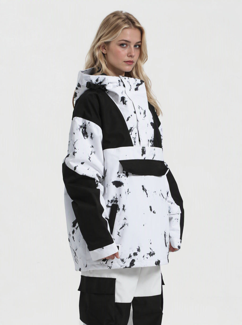 Women's Color-Block Insulated Waterproof Breathable Snow Anorak Jacket