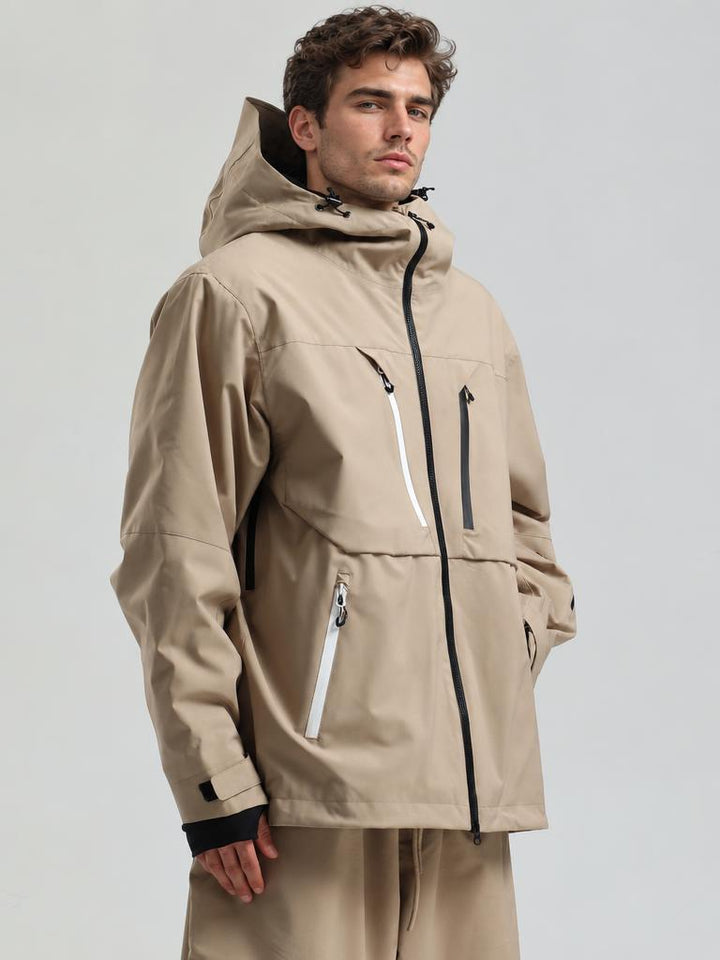 Men's Khaki Contrast-Zip Fully Sealed Waterproof Insulated Snow Jacket