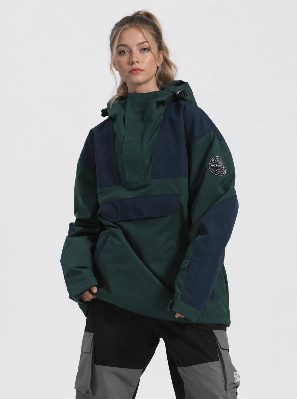 Women's Color-Block Insulated Waterproof Breathable Snow Anorak Jacket