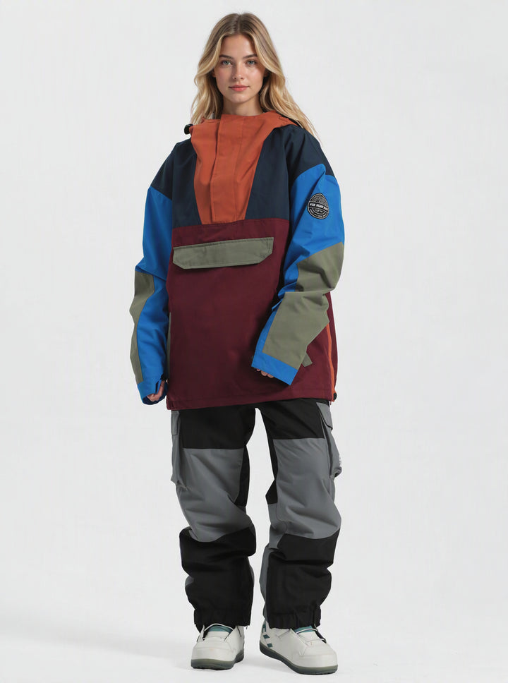 Women's Color-Block Insulated Waterproof Breathable Snow Anorak Jacket