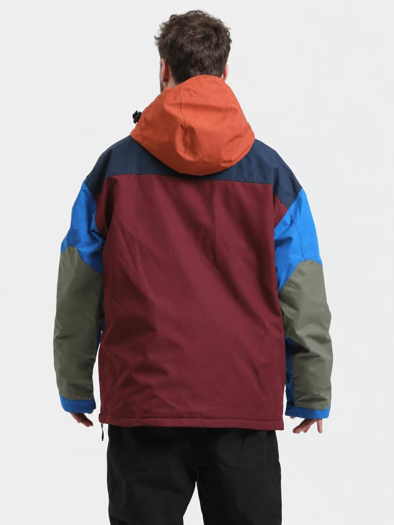 Men's Brown & Black Color-Block Insulated Waterproof Snow Anorak Jacket