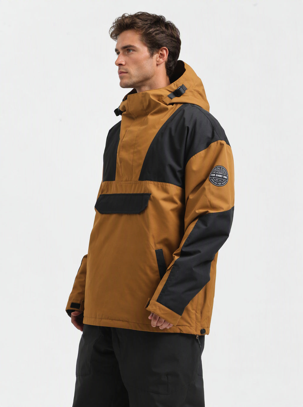 Men's Brown & Black Color-Block Insulated Waterproof Snow Anorak Jacket
