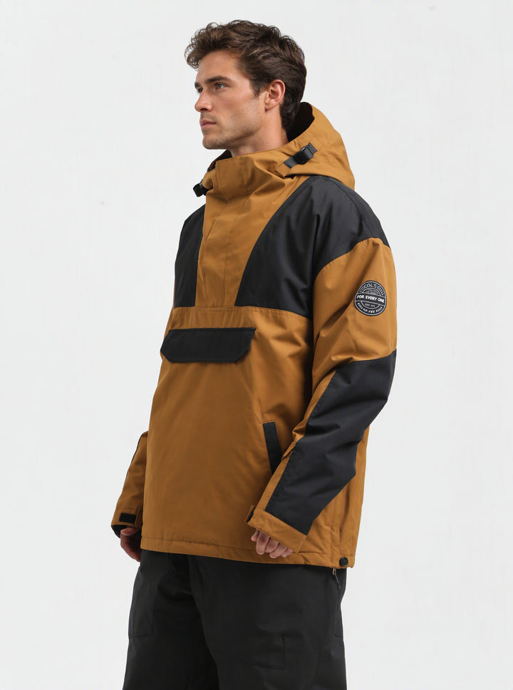 Men's Brown & Black Color-Block Insulated Waterproof Snow Anorak Jacket