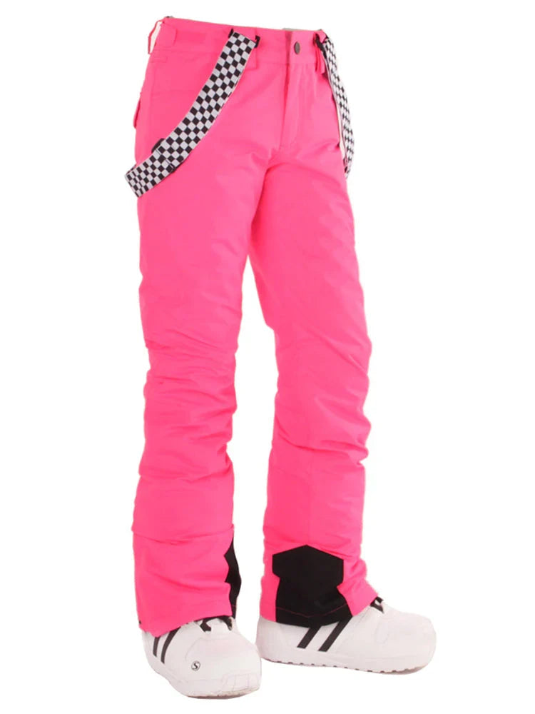 Women's Flare Snow Pants with Checkered Suspenders