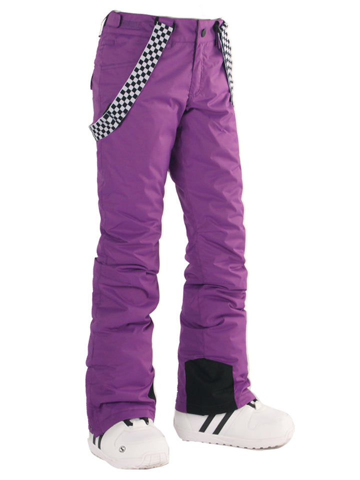 Women's Flare Snow Pants with Checkered Suspenders